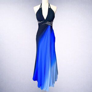 Vintage Cache Blue Ombre Sequin Halter Gown